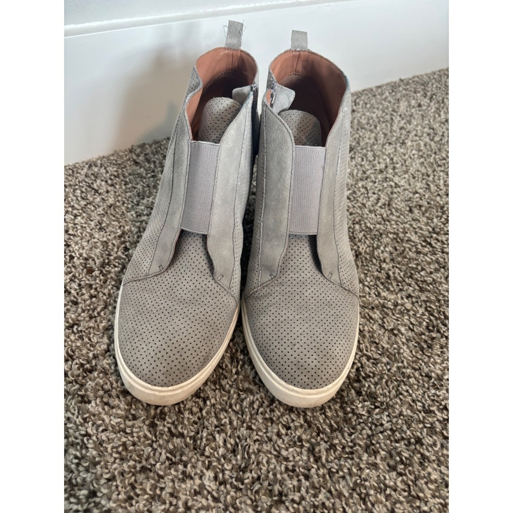 Linea Paolo Grey Perforated Suede Wedge Sneakers High Top Zip Up Shoes 9M